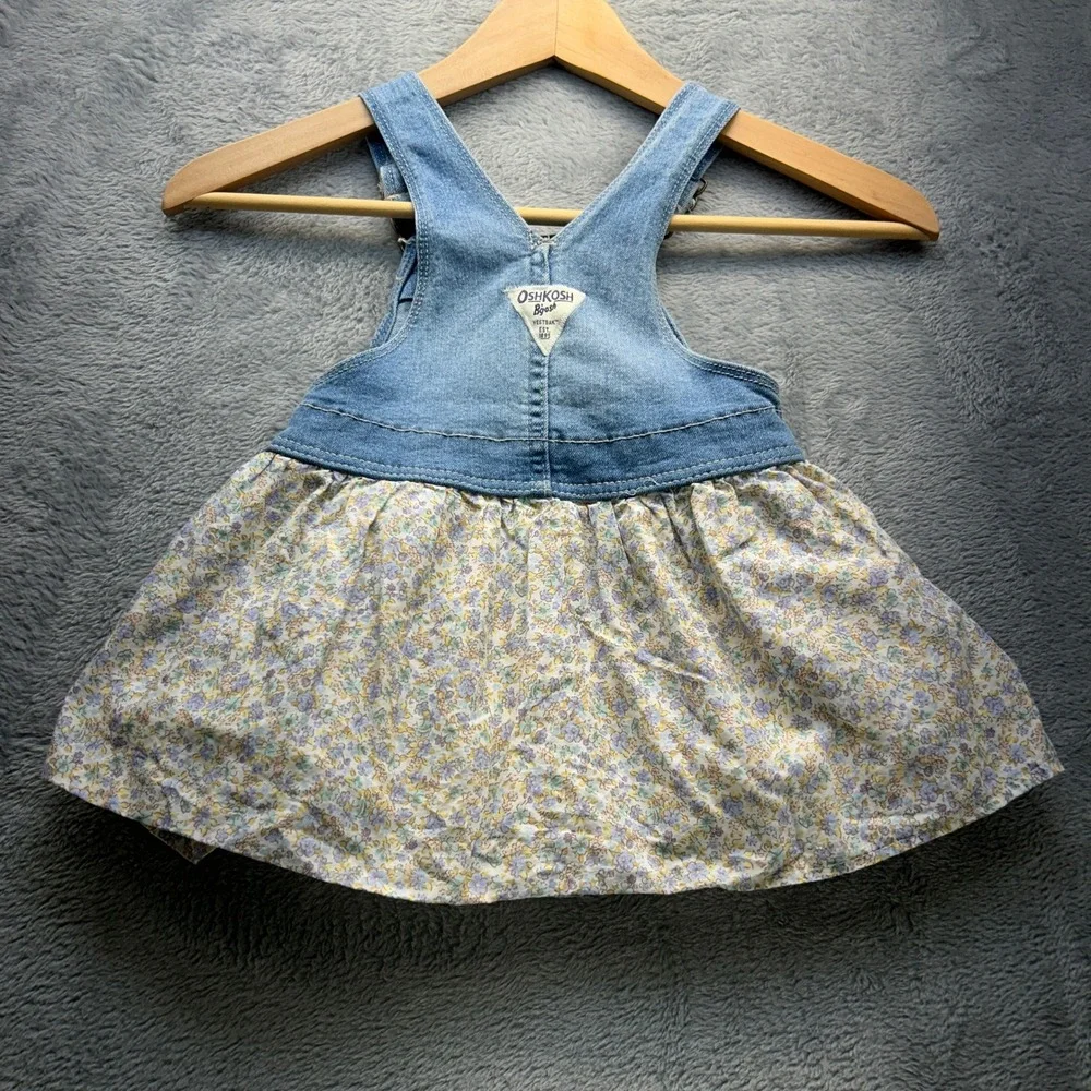 OshKosh Bgosh Baby Girls Denim Floral‎ Overall Dress Blue 18M Vestbak